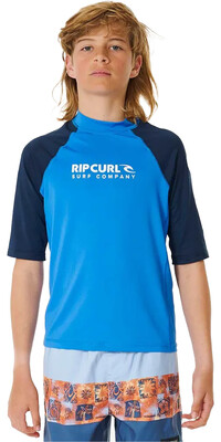 2024 Rip Curl Junior Shock UPF Short Sleeve Boy Colete Em Lycra 124BRV - Blue Gum
